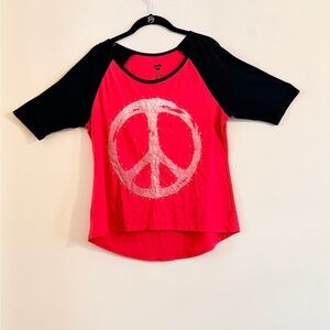 Hard Candy Fuchsia and Black Sleeve Peace Raglan Tee Junior Size XL